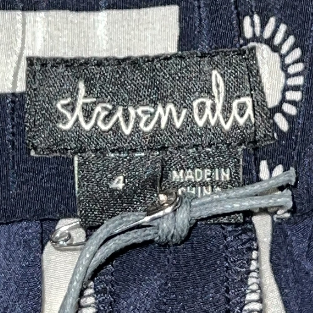 Steven Alan James Pants, Sun Dash Print Silk Navy Blue and White Graphic Size 4 - Picture 8 of 11